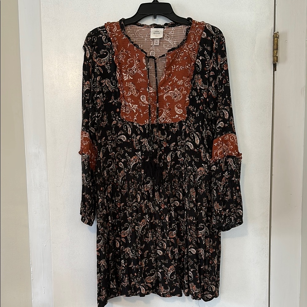 Bohemian Black and Rust Paisley Dress